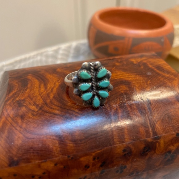 Sweet Vintage Turquoise Dragonfly Ring Zuni Petit Point - Handmade circa 1940s, - Picture 3 of 5